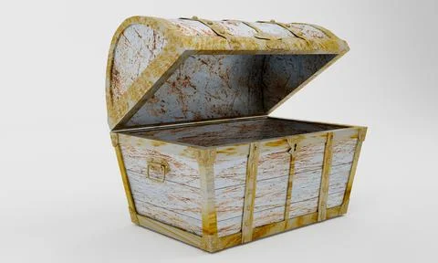 Rusty old treasure box or wooden treasure chest. Isolated on white background Stock Illustration