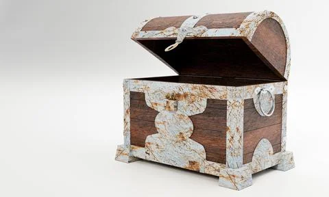 Rusty old treasure box or wooden treasure chest. Isolated on white background Stock Illustration