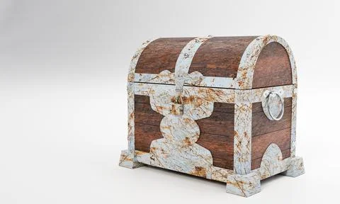 Rusty old treasure box or wooden treasure chest. Isolated on white background Stock Illustration