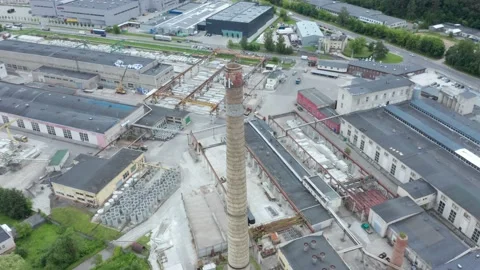 Rusty Old Working Factory, Huge Aeria, Smoke and Air Pollution, Smokestacks Video stock 203845186
