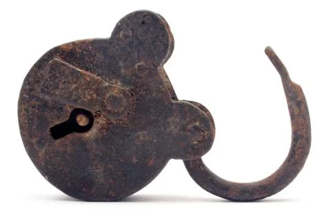 Rusty Open Padlock Isolated on a White Background Stockfoto's