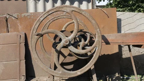 Rusty Outdated Mechanic Gears On The Retro Industrial Machine Stock Footage 256897266
