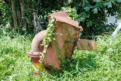 Rusty Overgrown Water Pipe Structure Stock Photos