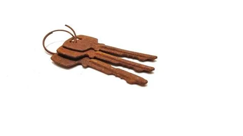 Rusty Padlock on White Background: A Close-Up of a Decayed Lock and Key Stock Photos