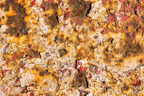 Rusty painted a metal background. Peeling paint texture Stock Photos