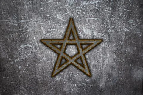 Rusty pentacle on grunge background - 3d illustration Illustrazione stock