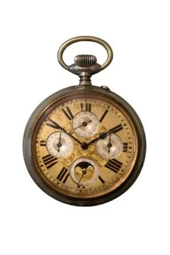 Rusty Pocket Watch Isolated on a White Background Stock Photos