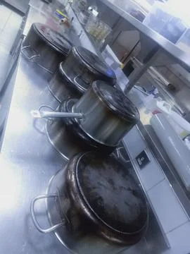 The rusty pots view on the table fridge Stock Photos
