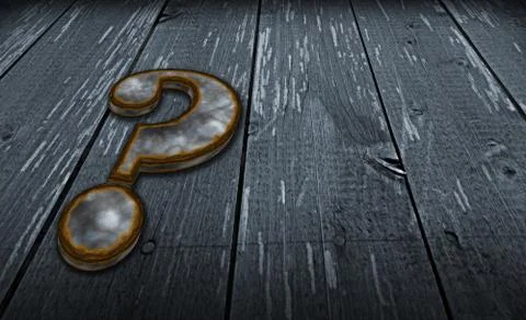 Rusty question mark on wooden background - 3d illustration Stock Illustration