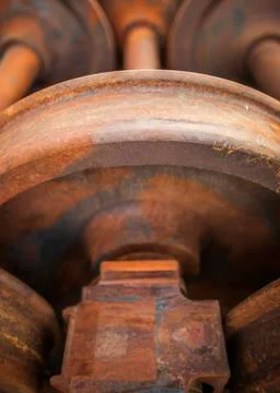 Rusty Rail Wheels Close - Tain Yard - Junk Yard - Storage Yard Stock Photos