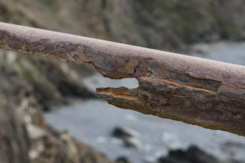Rusty railing by the sea Foto stock