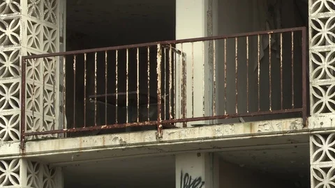 Rusty railings in the building balcony Stock Footage 84509082