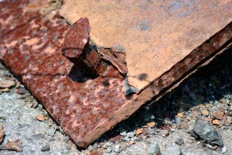 Rusty railroad spike Foto stock