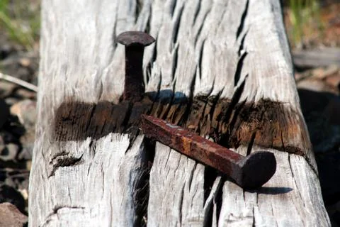 Rusty railroad spike Stock Photos