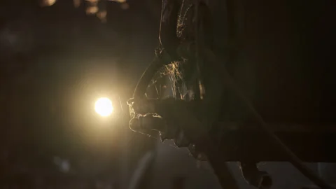 Rusty rain tap of old abandoned barrel at factory. light is shining directly Stock Footage 167447254