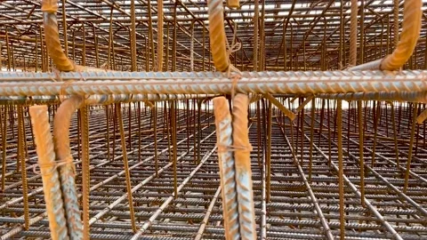 Rusty rebar for concrete pouring Stock Footage 236208396