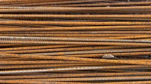Rusty rebar lies folded close-up. Construction Materials Stock Footage 153887615