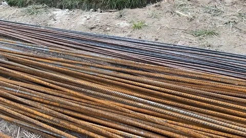 Rusty rebar lies folded close-up. Construction Materials Stock Footage 155260659