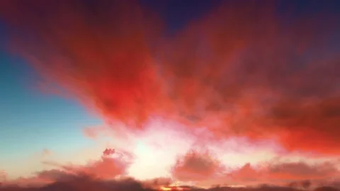 Rusty red magenta storm clouds blue sky dusk sunset time lapse seamless loop Video stock 159707068
