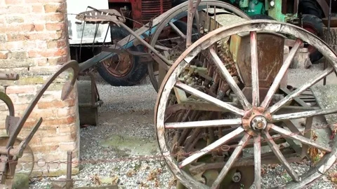 Rusty remnants of old tractors Stock Footage 71240998