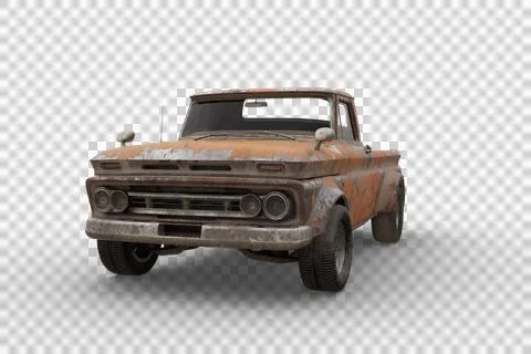 Rusty retro style orange pickup truck. 3D illustration isolated. Stock Illustration