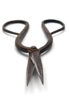 Rusty Scissors Front View Isolated on a White Background Photos