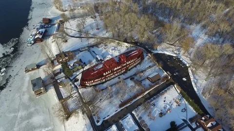 Rusty ship on land. Aerial view Stock-Footage 82472011