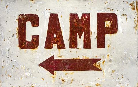 Rusty sign for camping Stock Photos