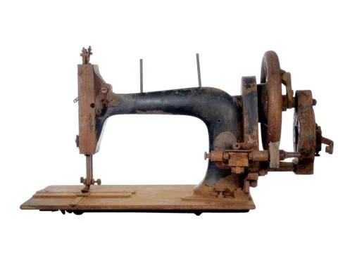 Rusty skeleton of an ancient sewing machine. Stock-Fotos