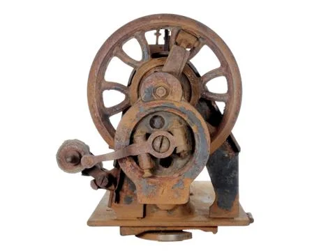 Rusty skeleton of an ancient sewing machine. Stock Photos