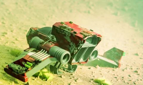 Rusty spaceship on mars terrain Stock Illustration
