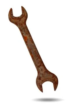 Rusty spanner isolated on white background. old metal wrench Stock Photos