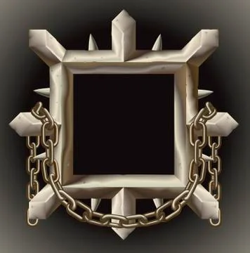 Rusty spiky metal frame border with chain Stock Illustration
