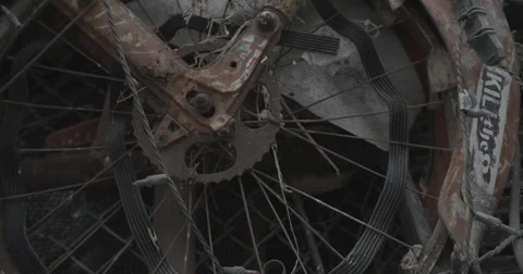 Rusty Spokes : Deflated Tire Stock Footage 64541794