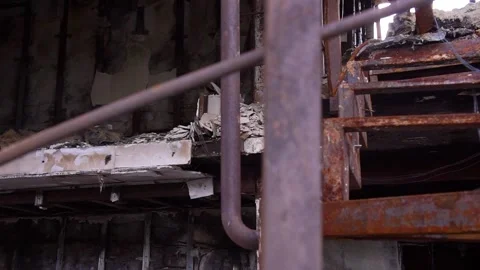 Rusty Staircase in a Derelict Building Stock Footage 263253306