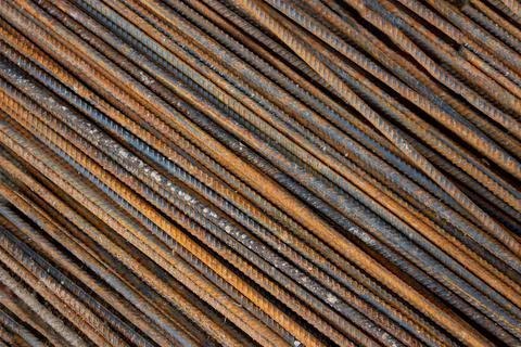 Rusty steel rod texture background, reinforcement metal bars for construction Stock Photos