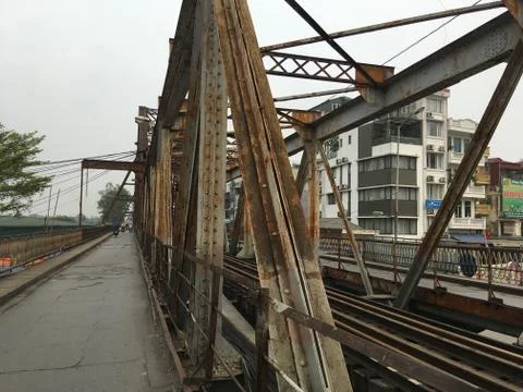 Rusty Steel Structure Of Long Bien Bridge, Hanoi Stock-Fotos
