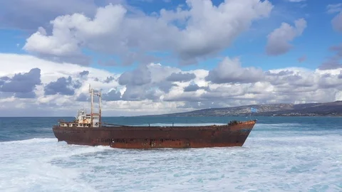 Rusty Sunken Ship Stock Footage 125957363