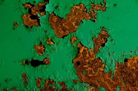 Rusty surface of green paint iron surface Stock Photos