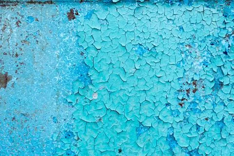 Rusty surface texture. Peeling blue paint. Background Stock Photos