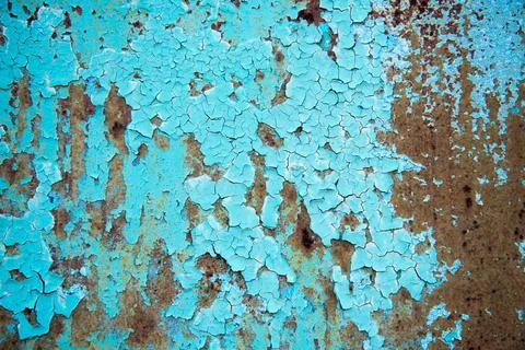 Rusty surface texture. Peeling blue paint. Background Stock Photos