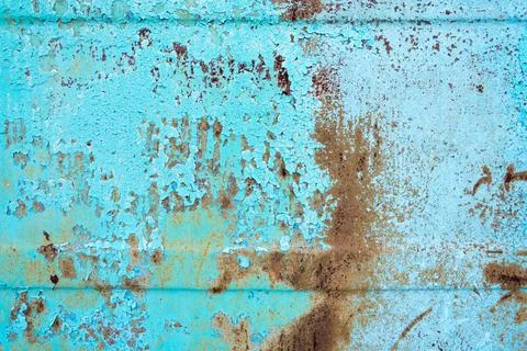 Rusty surface texture. Peeling blue paint. Background Stock Photos