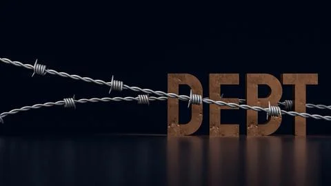 The rusty text Debt and barbed wire for Business concept 3d rendering. Stock Illustration
