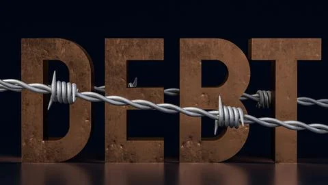 The rusty text Debt and barbed wire for Business concept 3d rendering. Foto stock