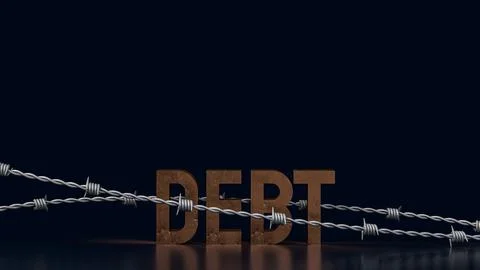 The rusty text Debt and barbed wire for Business concept 3d rendering. Foto stock