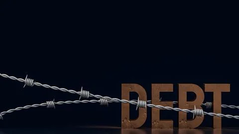 The rusty text Debt and barbed wire for Business concept 3d rendering. Foto stock