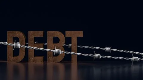 The rusty text Debt and barbed wire for Business concept 3d rendering. Foto stock