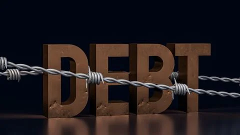 The rusty text Debt and barbed wire for Business concept 3d rendering. Foto stock