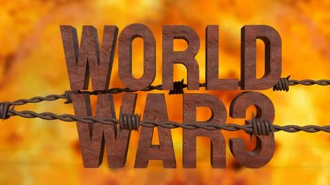 The rusty text world war3  and barbed wire image 3d rendering. 스톡 일러스트