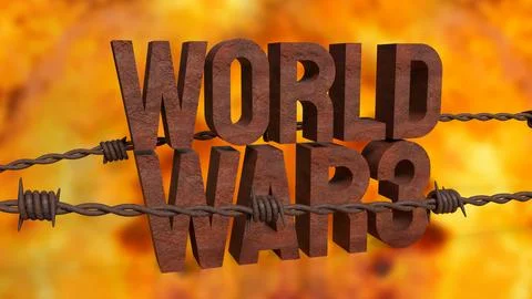 The rusty text world war3  and barbed wire image 3d rendering. Stock Illustration